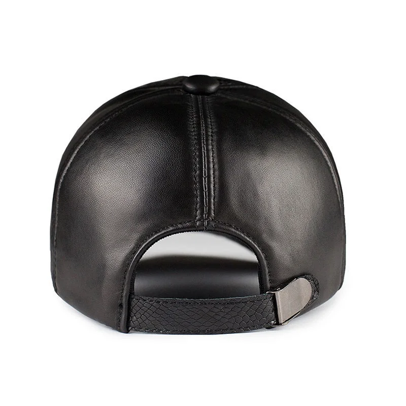 Men Vintage Real  Leather Baseball Cap Outdoor Windproof Warm Hats Adjustable Sports Caps - Black