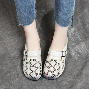 Summer Ethnic Retro Soft Women Shoes Genuine Leather Solid Flower Hollow Flat Paltform Female Ladies Woman Zapatos Mujer | Обувь