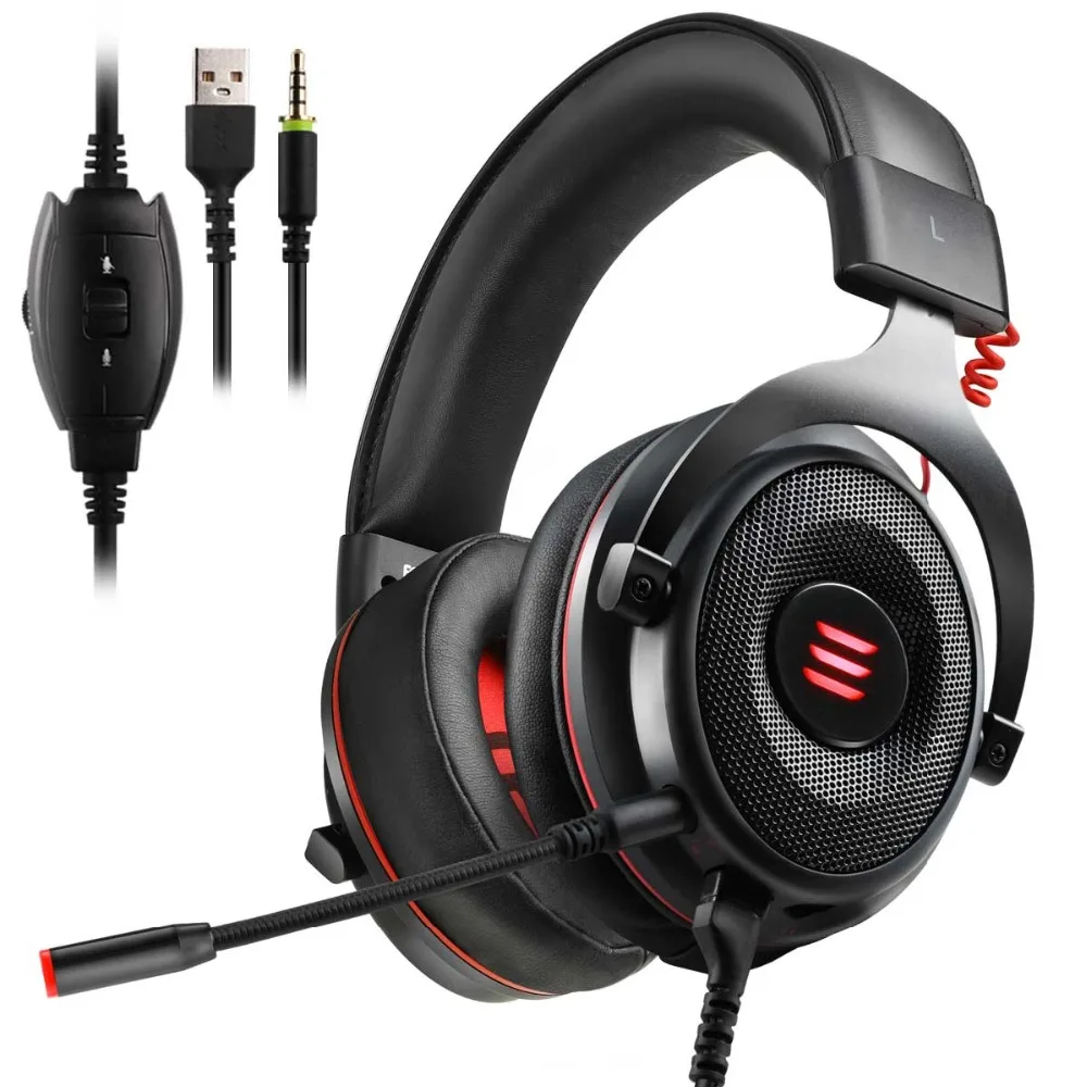 E900-Pro EKSA Игровые наушники Проводная геймерская гарнитура Виртуальная 7,1/3,5 мм Накладные наушники с шумоподавлением микрофон для ПК/Xbox/PS4 и т. Д - Color: E900-Pro