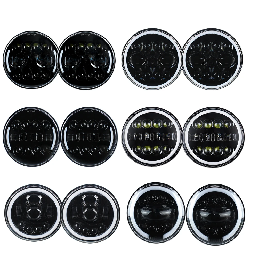 

2×7Inch Led Headlight DRL Round 7'' Headlights with Yellow White Angel Eye for Jeep Wrangler JK TJ Touring Lada 4x4 Yamaha Niva