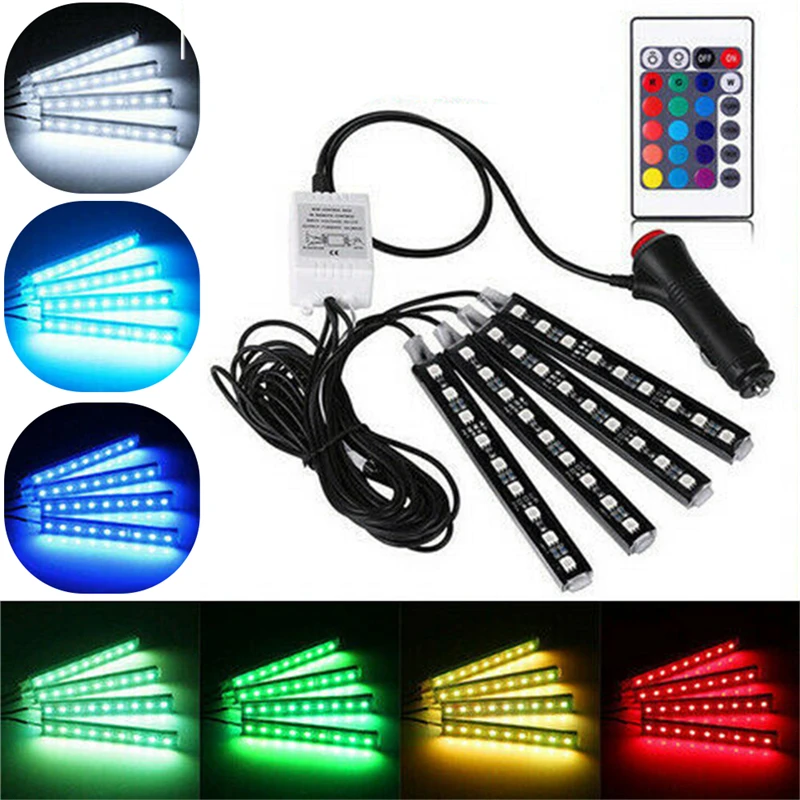 

Car Interior Light Colorful Atmosphere Lamp Neon LED Strip Foot Light with USB Wireless Remote Music Control Decorative Lamp