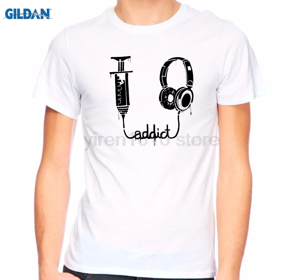 Мужские знаменитый бренд одежды S крутая футболка музыка наркоман Addicted наушники