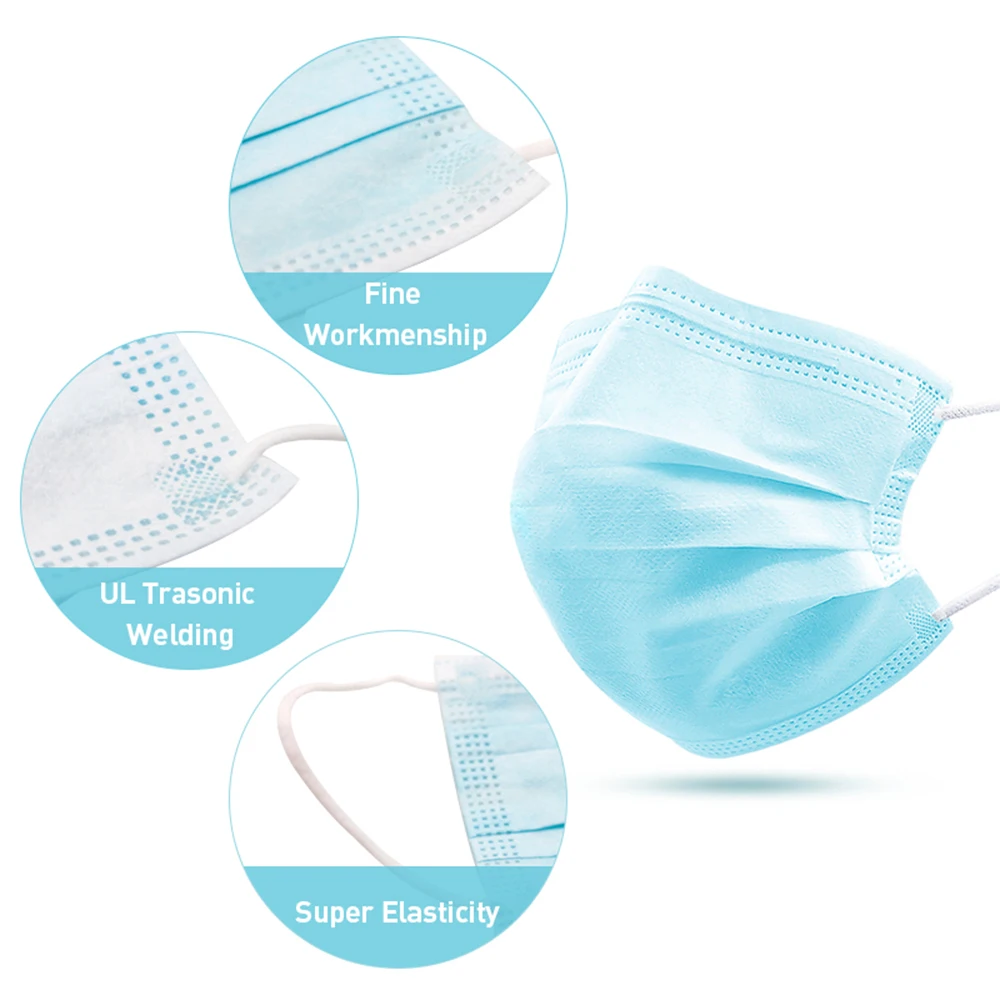 Disposable mouth face mask 3 Layer filter Masks Anti Saliva Droplet pollution protection Mask Blue Isolate | Шиньоны и парики