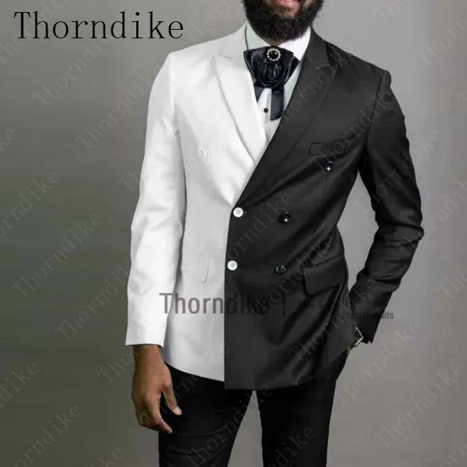 Новинка красивые бело черные свадебные смокинги Thorndike двубортные мужские