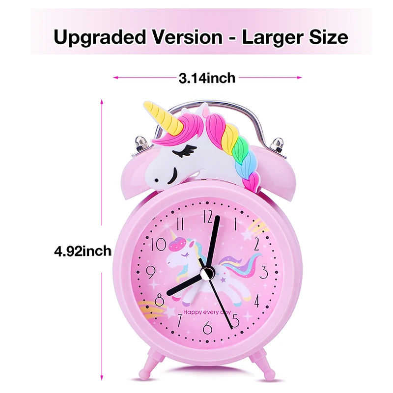 Часы с двойным колокольчиком и подсветкой в виде единорога милые настольные часы