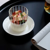 cute striped fat cup household ice cream cup milk breakfast oat cup creative high borosilicate glass water cup