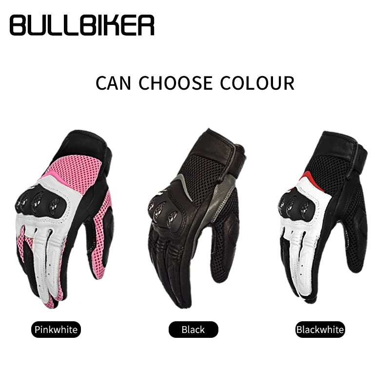 BULLBIKER Women Motorcycle Driving Gloves Touch Screen Full Finger Breathable Genuine Sheepskin Leather Riding Protective Gear enlarge