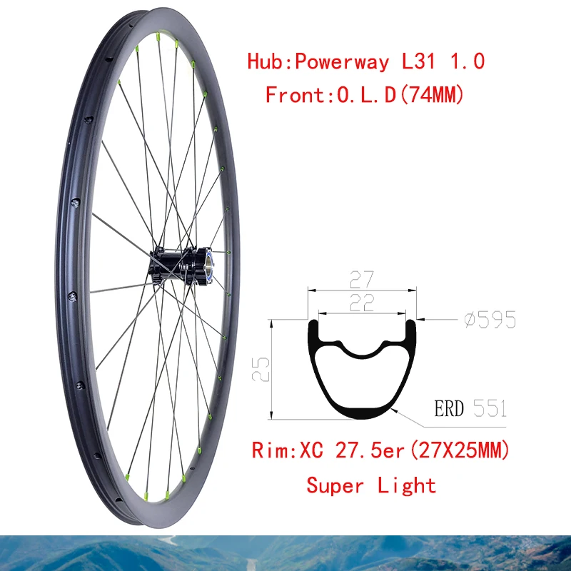 

27.5er 650B MTB XC 27X25mm Front About 500g Carbon Wheel 24 28Hole Rim Wide 27 Deep 25 Powerway L31 Lefty Hub Pillar 1420 Spoke