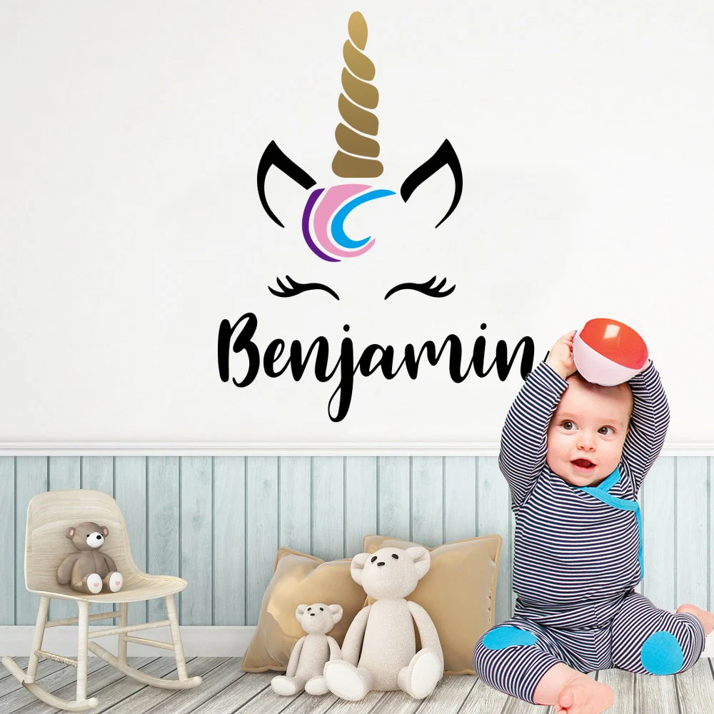 Colorful font2 Пользовательское имя Единорог монограмма тема стены стикеры Винил Искусство для детской комнаты наклейка Детская мультфильм дизайн съемные обои - Цвет: Colorful font2