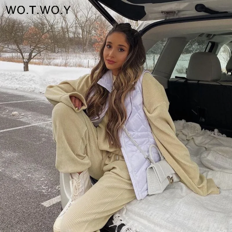 Женский вельветовый пуловер WOTWOY повседневный комплект из 2 предметов оверсайз и