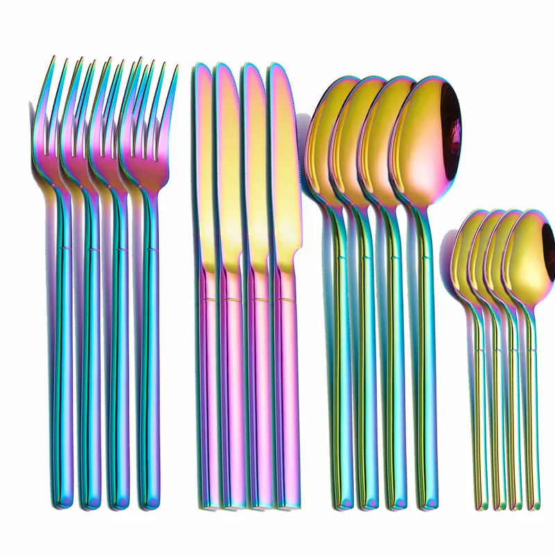 

Stainless Steel Cutlery Set Kitchen Tableware Fork Spoon Knife Dinnerware Set 16 pcs Black Gold Dinner Set Luxury Eco Friendly