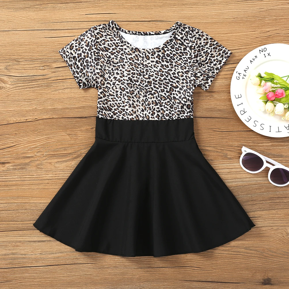 Leopard 2019 Summer New Fashion Baby Girls Kid Short Sleeve T-shirt Patchwork Dress Dresses Princess TUTU dress | Детская одежда и