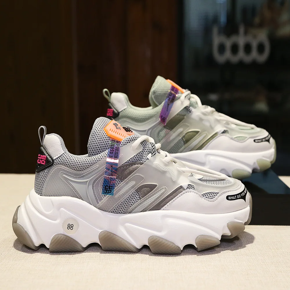 

Кроссовки женские из натуральной кожи, сетчатые, на платформе, повседневная обувь, толстая подошва, дышащие, теннисные, массивные