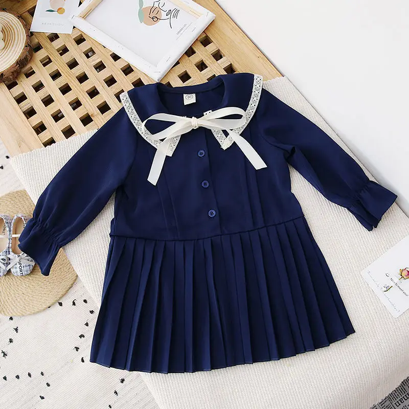 

Kids Dresses for Girls 2020 Spring New Toddler Girl Cute Bow Tie Cute Princess Dress Baby Girl Solid Loose Pleated Dress Clothes