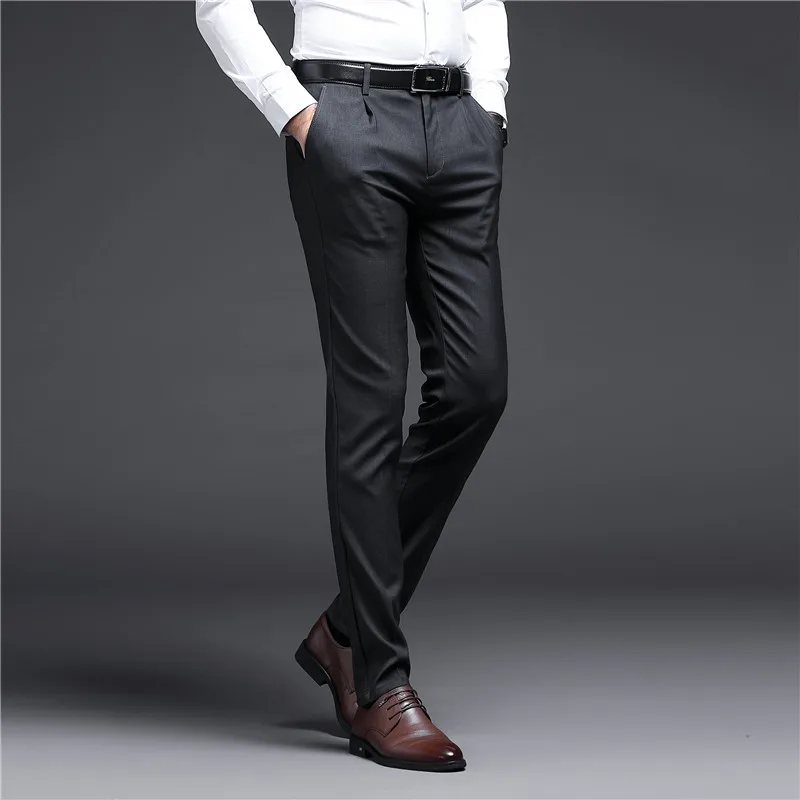 

2021 spring and summer new men's trousers single fold casual pants elastic non iron thin business pants formal men's pants