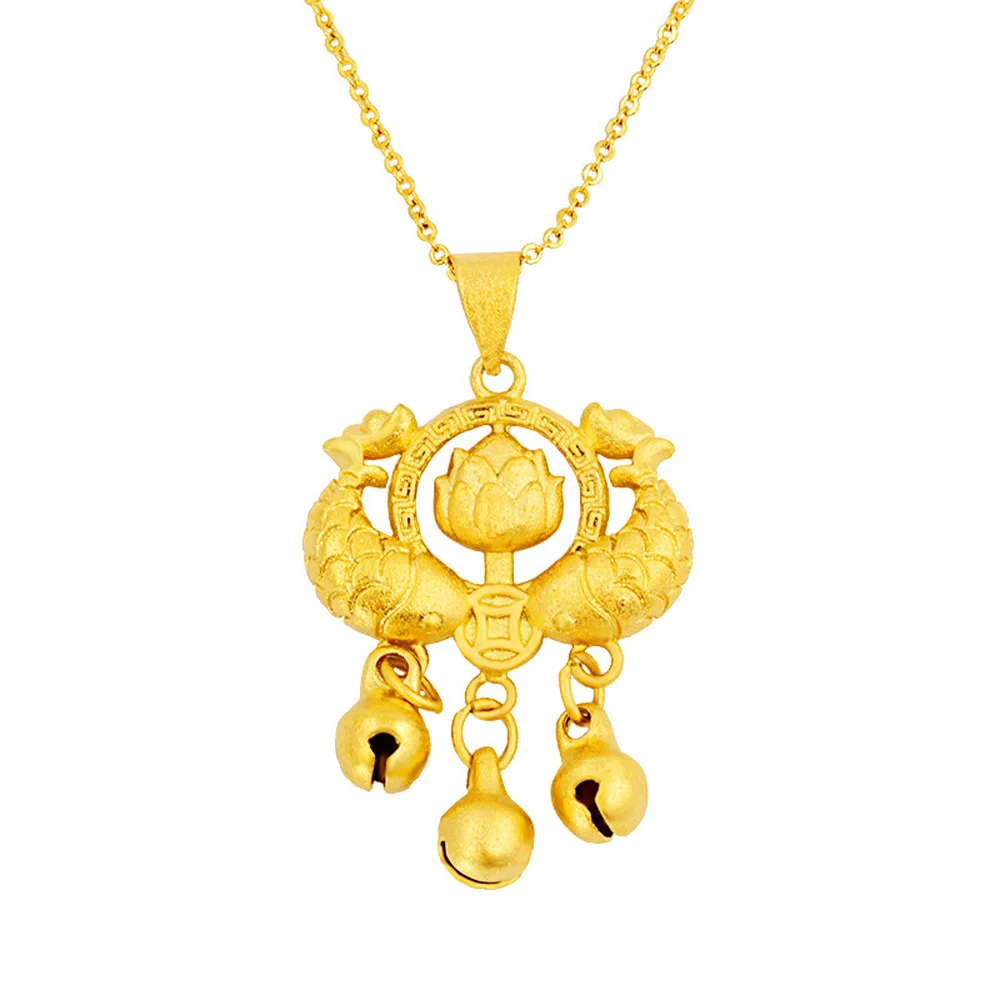

Vintage Pisces Long Life Lock Bells Pendant Necklaces for Women Good Luck Wedding Jewelry 24K Gold Color Chains Collar Choker