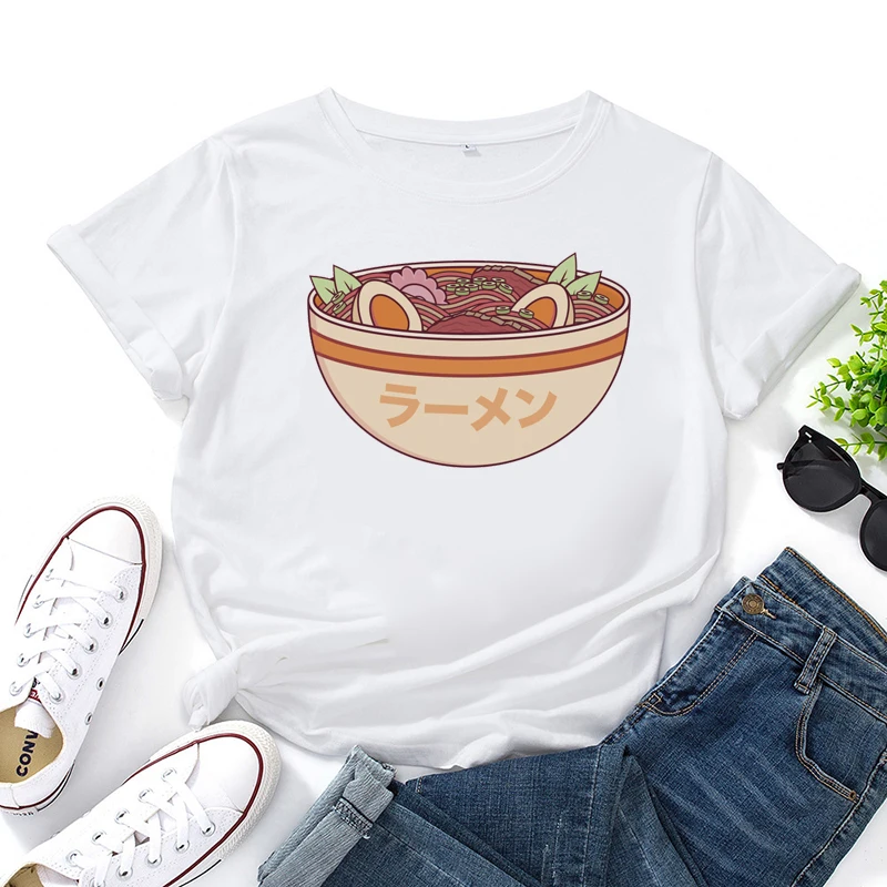 

Футболка женская с изображением еды из японского аниме, милый топ в стиле Харадзюку, Токийский Графический Топ с изображением вкусной еды, м...