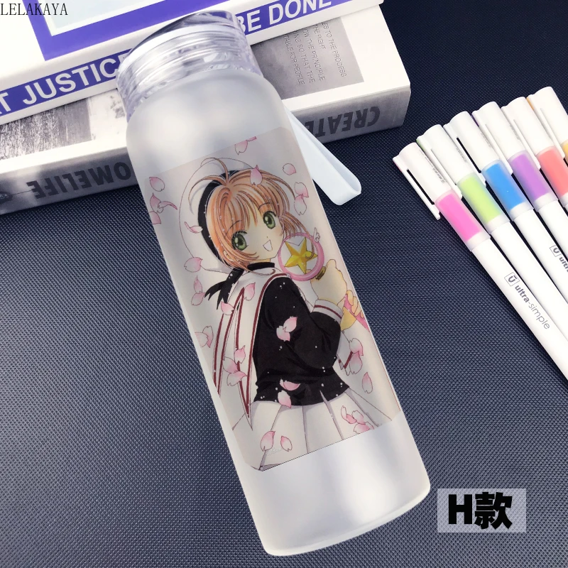 

500ml Pink Moon Card Captor Sakura Action Figure Printed Glass Bottle Students Portable Water Cup with Brush And Coat Unisex
