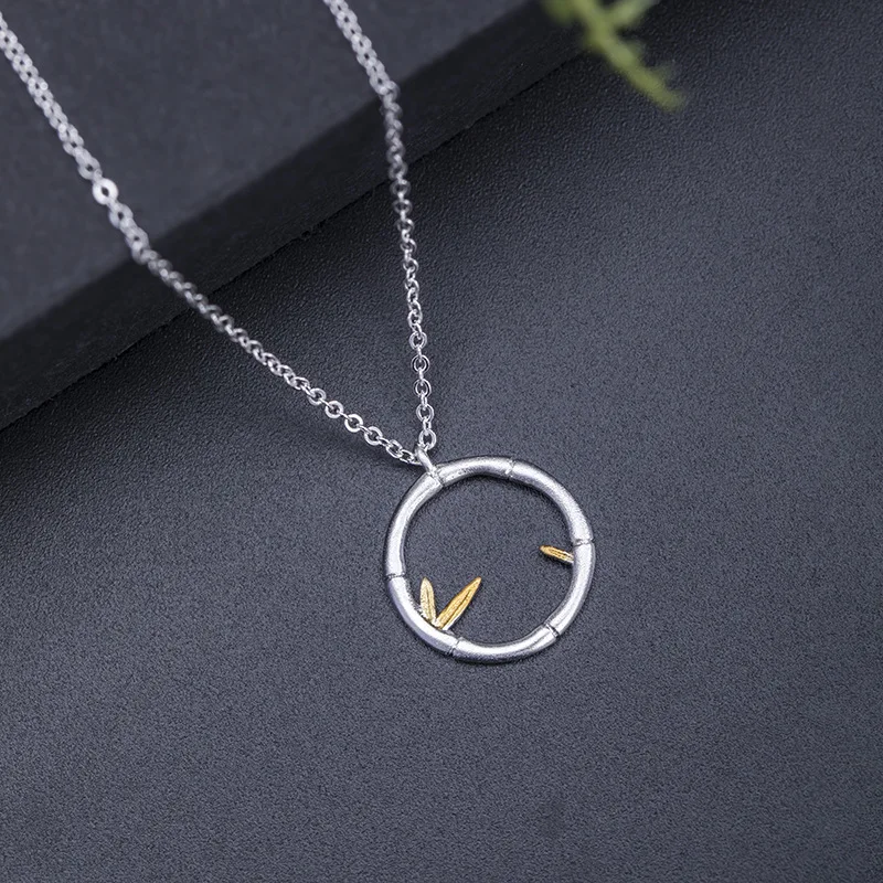 

s925 Sterling silver simple fashion bamboo necklace female niche cross-border creative bamboo leaf pendant wholesale