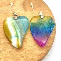 2pcspack fashion natural semi precious stone agate pendants heart shaped diy for making necklace big size 38x46mm 6 colors