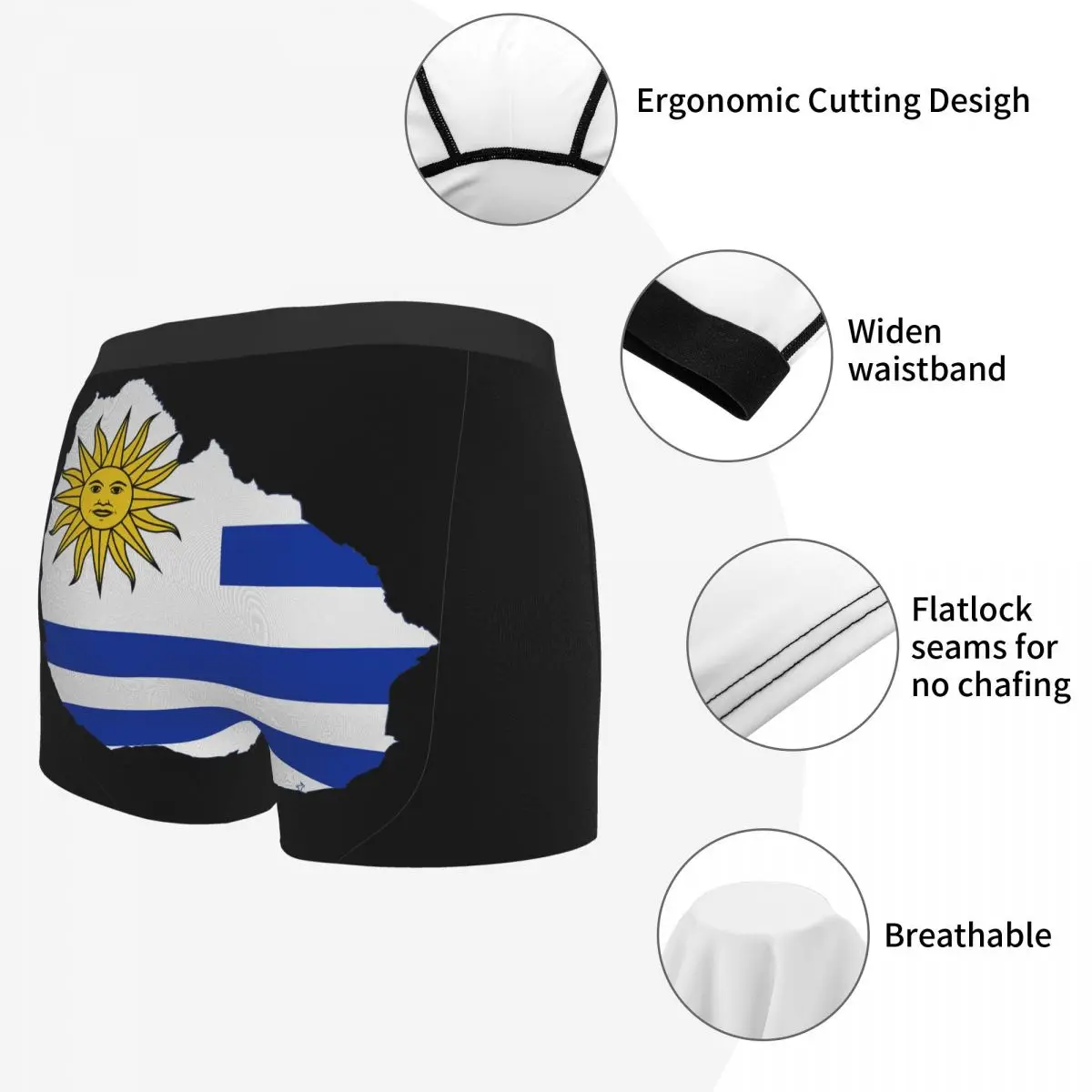 Flag Map Of Uruguay Men's Boxer Briefs R301 Funny Novelty elastic pants for men