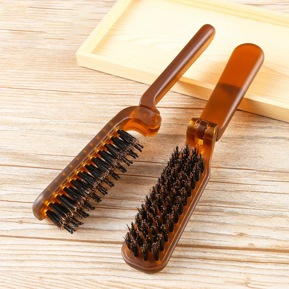 

2pcs Hair Brush Portable Compact Tools Travel Foldable Comb Anti Static Barber Boar Bristle Hairdressing Pocket Size Massage