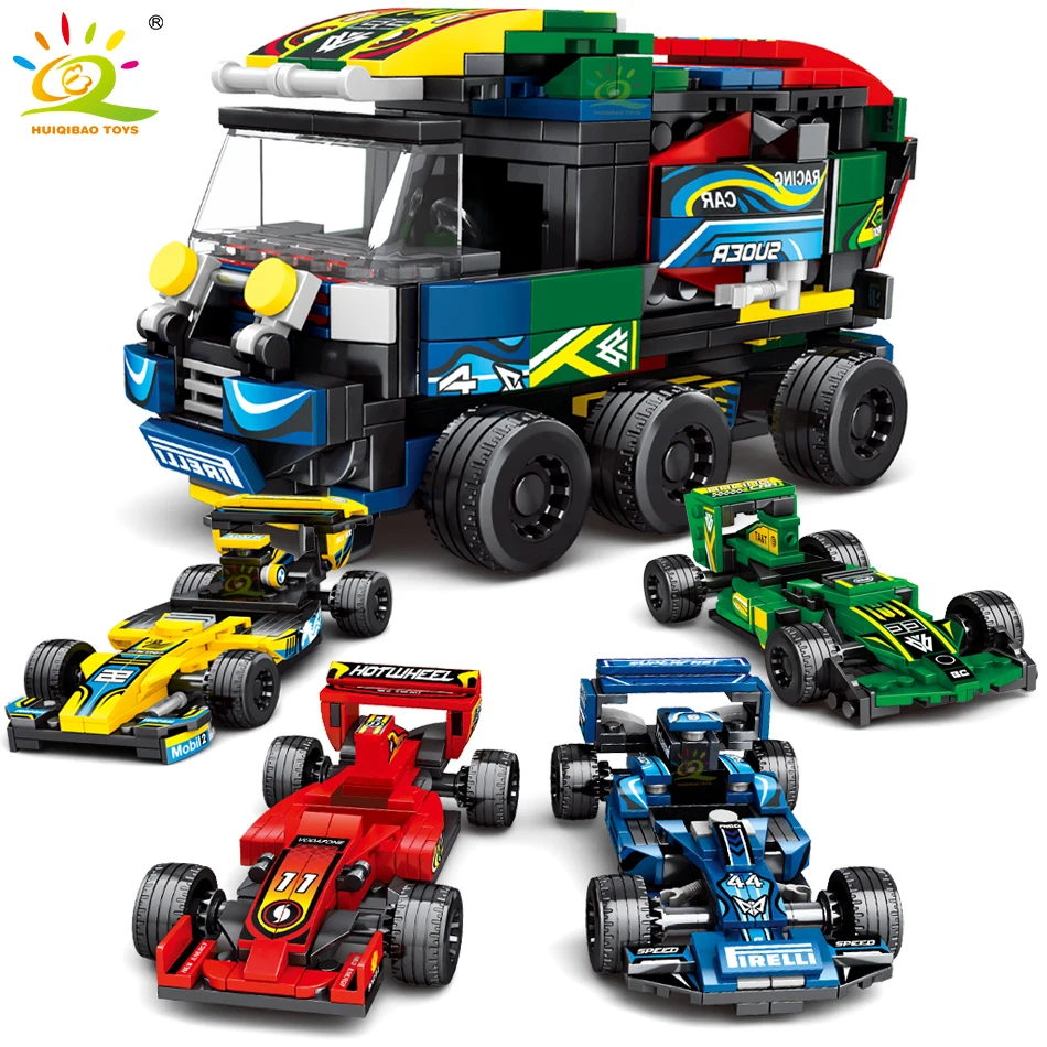 HUIQIBAO 661 шт 4в1 город формула гоночный автомобиль строительные блоки скоростные