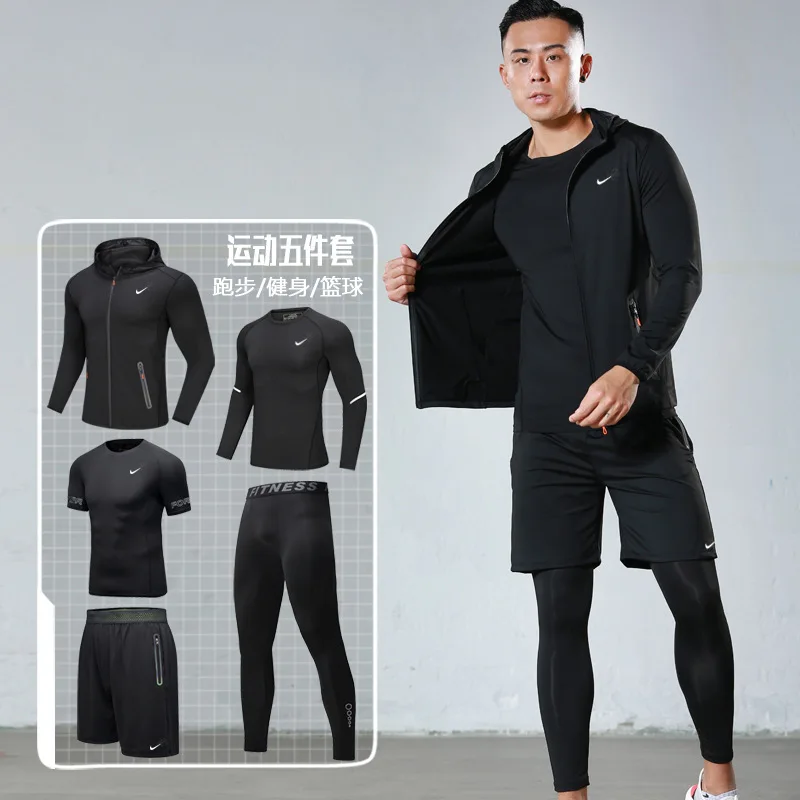 

Men Sports Fitness Suit Five Pieces Set Men's Large Size Quick-Dry Elasticity Jogging Suits Coat