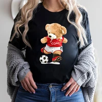 play football teddy bear creative print 100 cotton short sleeve t shirt round collar casual fashion women oversized clothes s 4