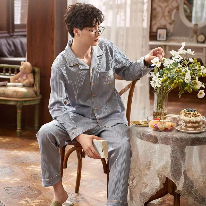 Autumn Men's Cotton Pajamas Sets Long Sleeve Male Sleepwear Plus Size L-3XL Casual Sleepwear Pyjamas Pijamas Homewear