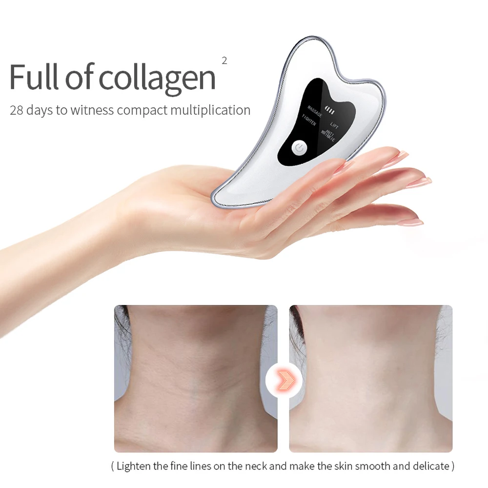 

Heated Vibrating Facial Massager Electric Gua Sha Board Red Blue Light Therapy Scraping Plate Face Lifting Slimming