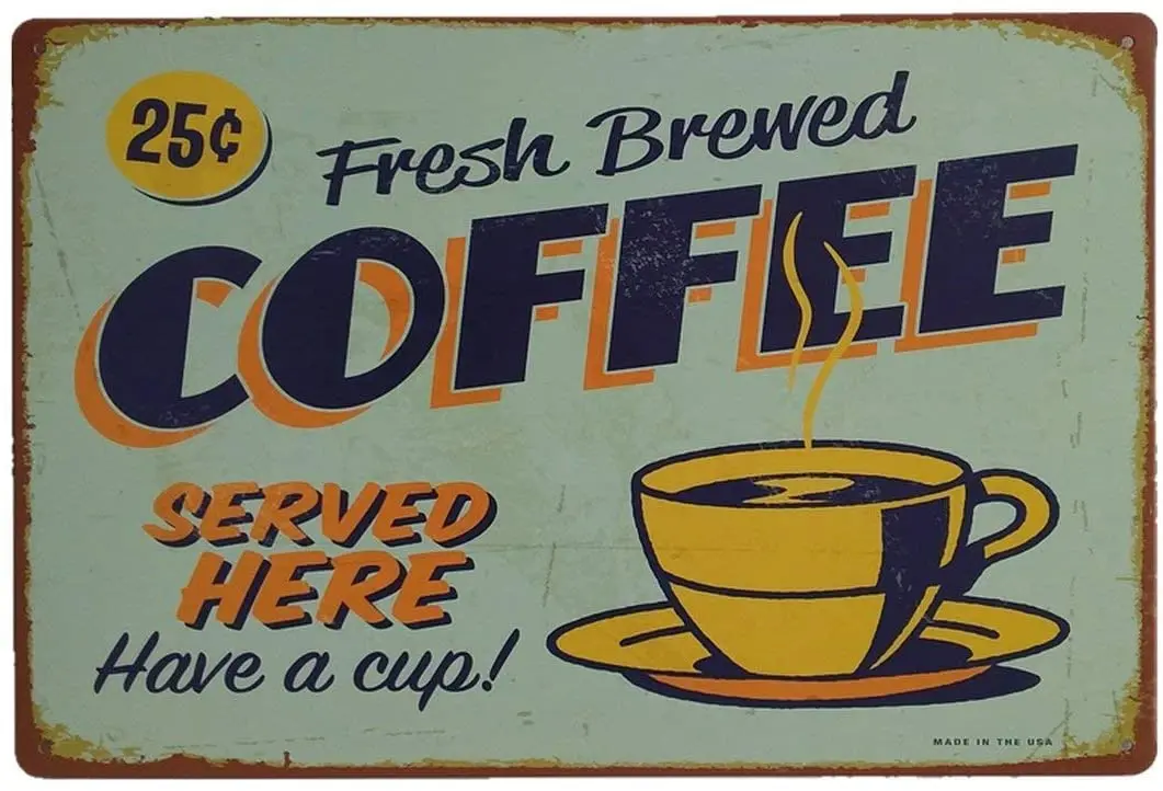 

Fresh Brewed Cafe Coffee Vintage Metal Tin Sign Retro Decor For Bar Wall Pub Home Decor Tin Sign Posters 12 x 8 Inch