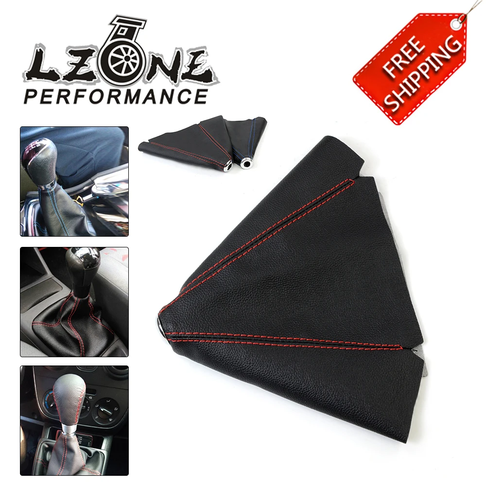 

Бесплатная доставка-ПВХ углеродного волокна внешний вид красный/синий стежок ручка переключения передач крышка ботинка MT/AT JR-SBC12