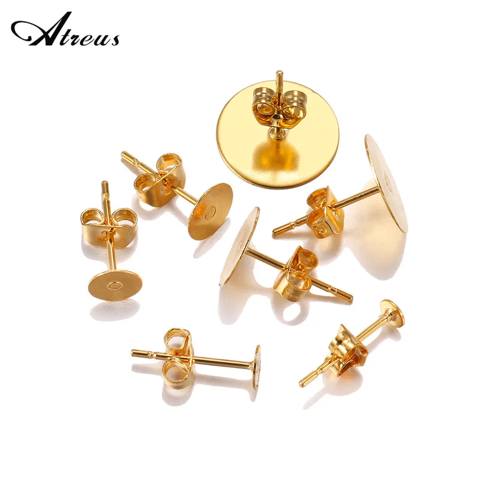 Основа для сережек-гвоздиков из нержавеющей стали с золотым покрытием 20-100