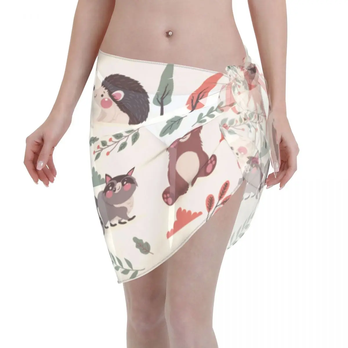 

2021 Beach Bikini Cover Ups Wrap Skirt Autumn Forest Animals Women Bathing Suit Sexy Swimsuit Beachwear