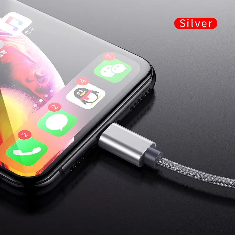 Rock Usb кабель для iPhone iPad 2.4A кабель для быстрой зарядки шнур для зарядки для iPhone X XS XR 8 7 6 SE 5 для освещения кабель для передачи данных - Цвет: Silver