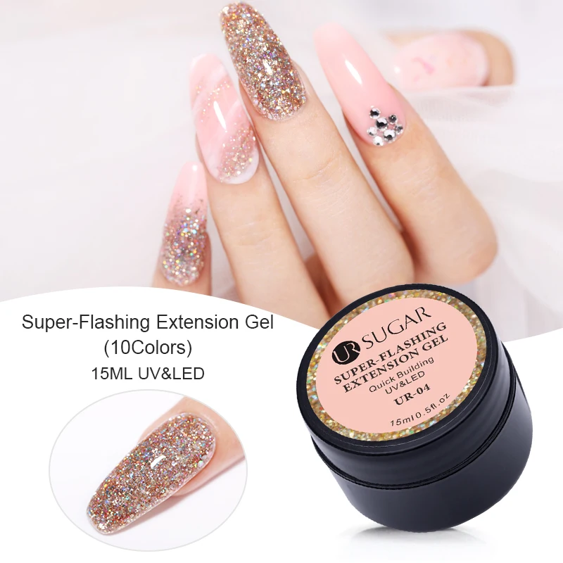 UR SUGAR 15мл гель для наращивания ногтей из полиэстера с глиттером и термоэффектом для французского маникюра, увеличение ногтей на кончиках пальцев своими силами.