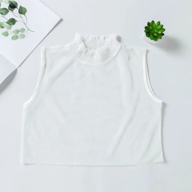 

Korean Ruffles Elastic High Neck False Fake Collar Pullover Vest Style Womens Sheer Stretchy Detachable Half-Shirt
