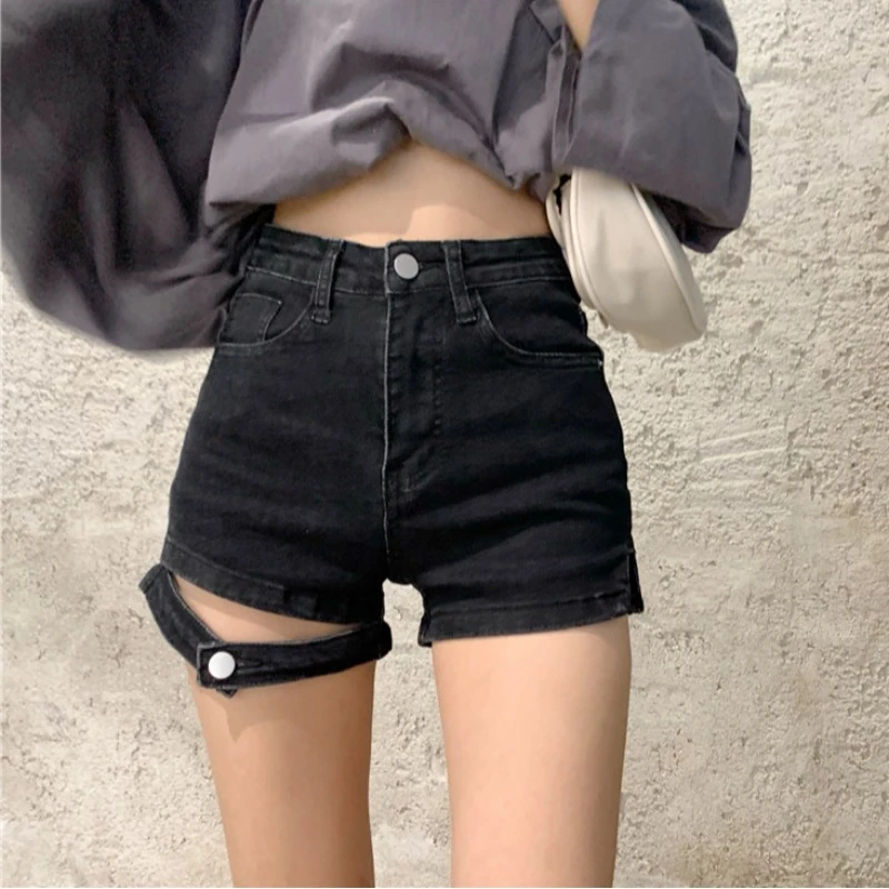 

Women Short Jeans 2021 Summer Elastic Skinny High Waist Hot Pants Denim Trouser Sense of Design Casual Mom Vintage Jeans Shorts