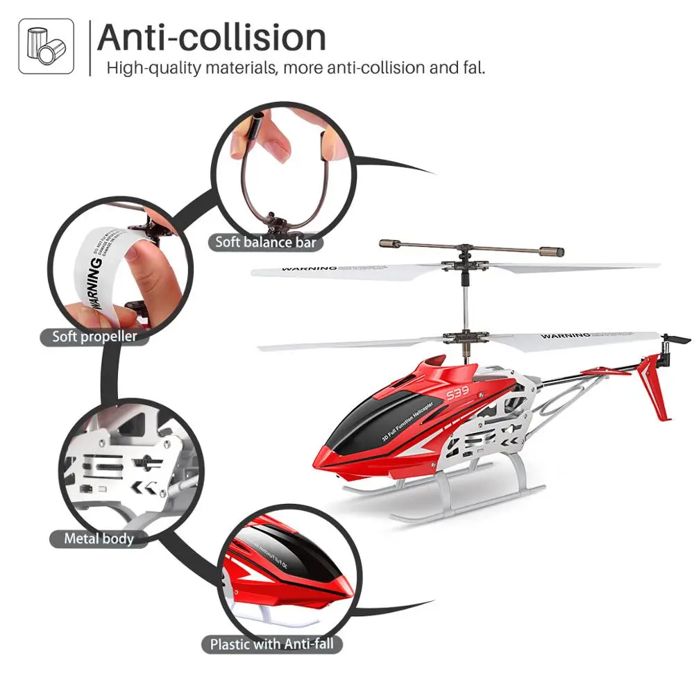 SYMA официальный S39 3CH Радиоуправляемый вертолет с функцией удержания высоты, алюминий, 2 батареи, анти-шок, пульт дистанционного управления, игрушка в подарок