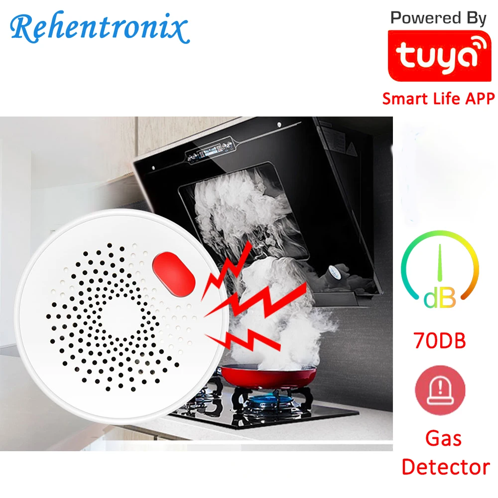 

Детектор горючих газов Tuya Powered Smart Life детектор утечки газа приложение push-уведомления сигнализация с звуковым оповещением 70 дБ