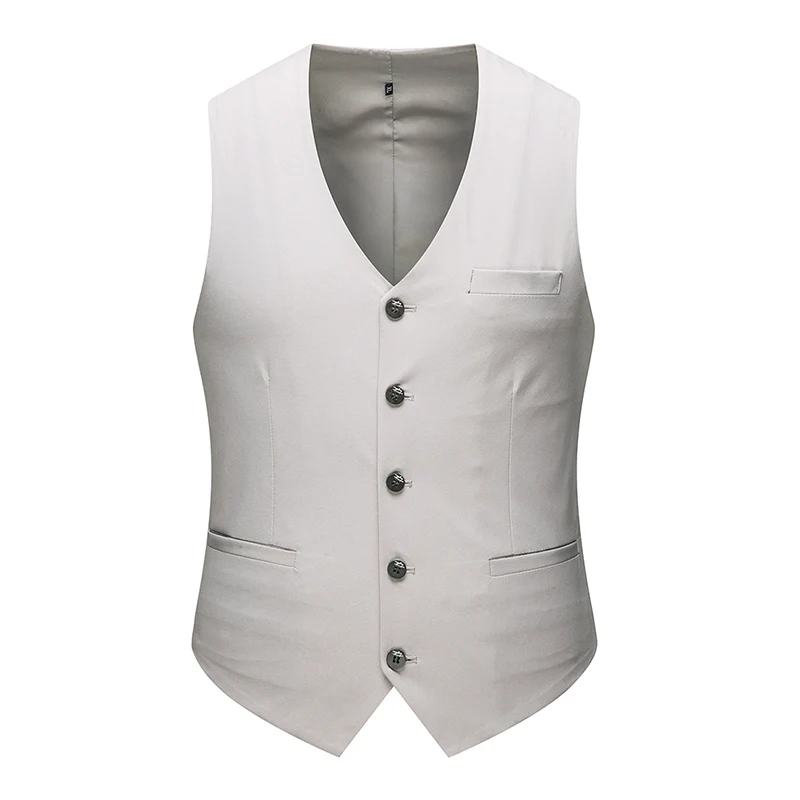 Light gray Брендовый костюм, жилет, мужской, Повседневный, однобортный, формальный, жилет, костюм для офиса, жилет для социальных мероприятий, приталенный, мужской жилет без рукавов - Цвет: Light gray