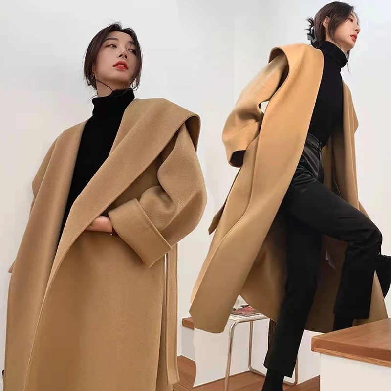 

Зимнее Брендовое женское длинное пальто, Женское шерстяное пальто, Кашемировое женское свободное двубортное пальто с подкладкой