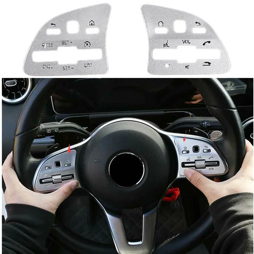

For Benz E-Class 2019-2021 Silver Steel Front Steering Wheel Frame Cover Trim 2X Car Accessories Steering Wheel Button Stickers
