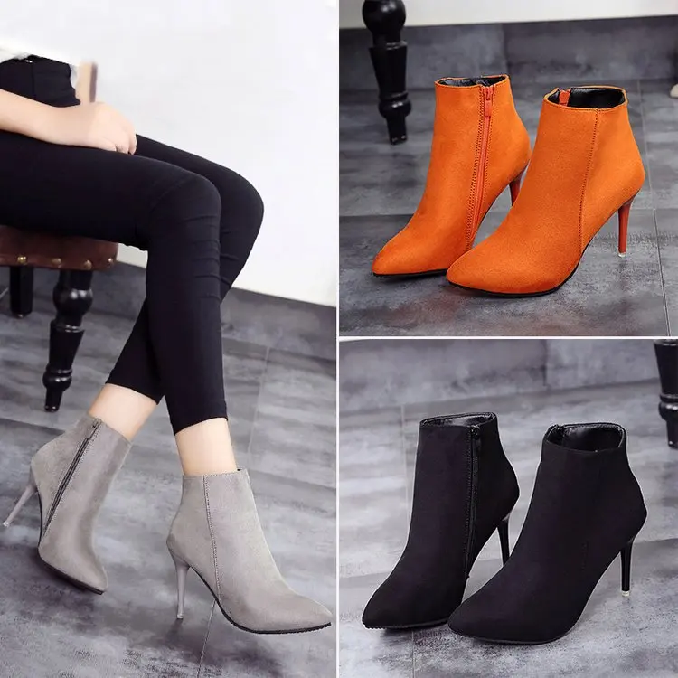 

new women shoes fashion high heels Fringe boots thin heel women boots pointed toe ladies shoes winter ankle boots ghn78