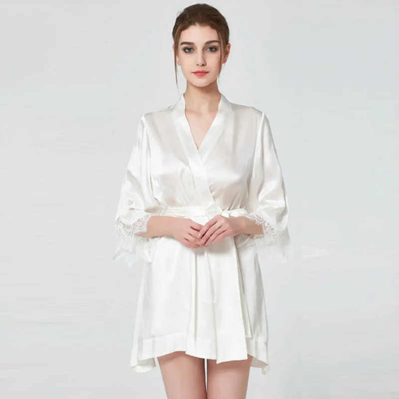 

Новый Шелковый белый женский кружевной свадебный халат для невесты сексуальное кимоно ночная рубашка интимное белье Элегантная ночная руб...
