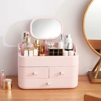 fashion style with mirror portable cosmetic storage box desktop jewelry lipstick skin care creative drawer makeup storage box
