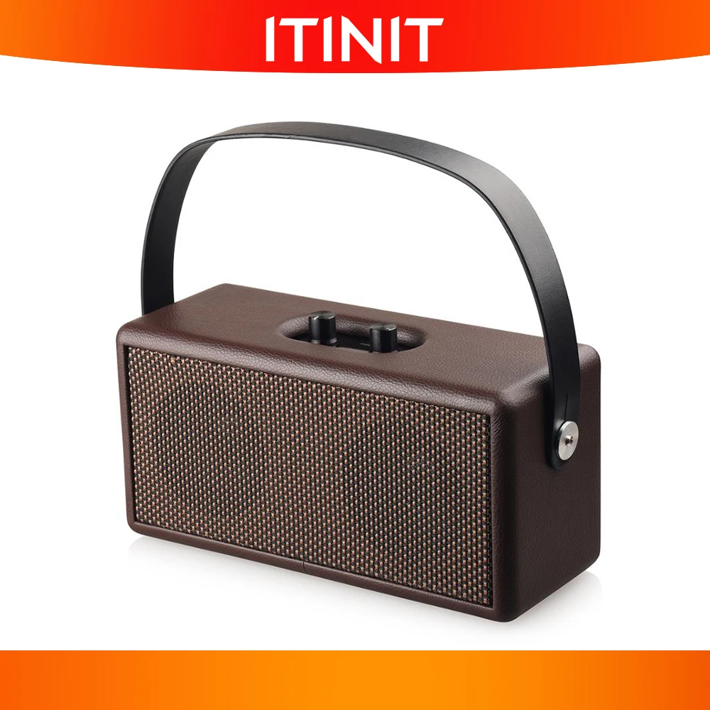 

ITINIT Y17 Vintage Brown/Black Portable Wireless Bluetooth Speaker Retro Wood Design Stereo Sound for Camping/Dancing/Outdoor