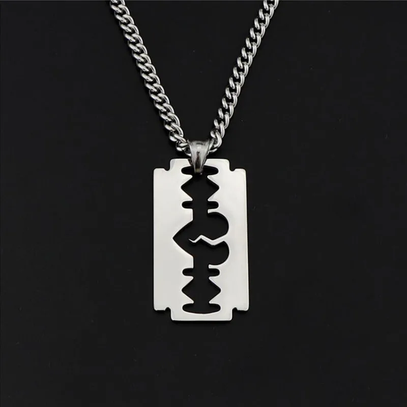 Ожерелье мужское из нержавеющей стали кулон в форме сердца и бритвы серебристое