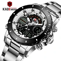 kadmen men military sport wrist watch silver quartz steel waterproof dual display male clock watches relogio masculino 9102